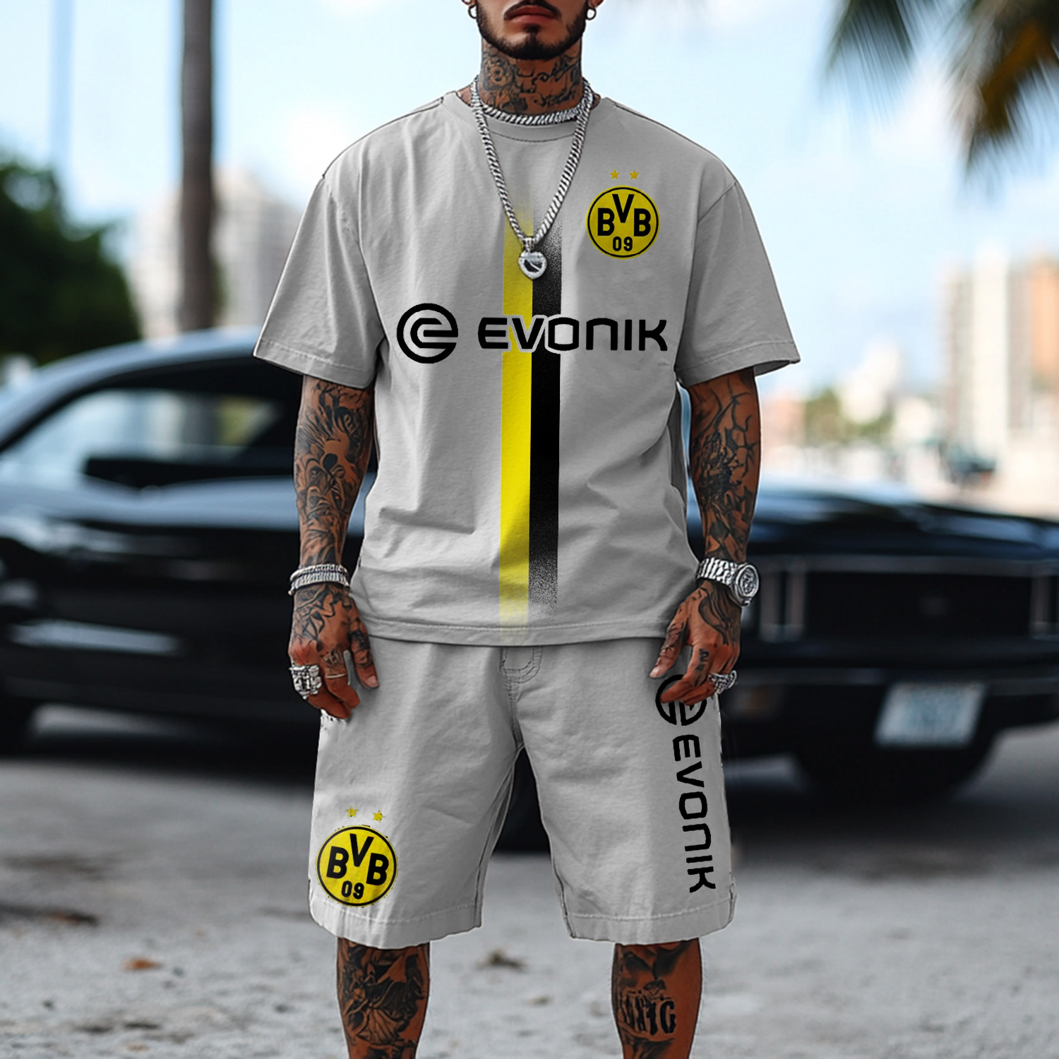 Football Print Casual Oversized Two-piece Suit / TECHWEAR CLUB / Techwear