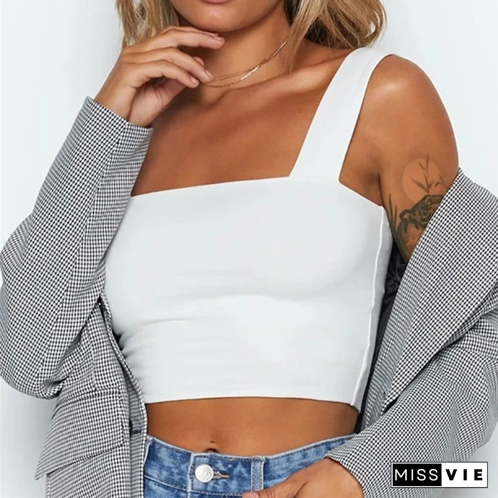Women Short Tanks Tops Summer Beach Party Solid Color Fashion Backless Slash Neck Female Vest Crop Tops