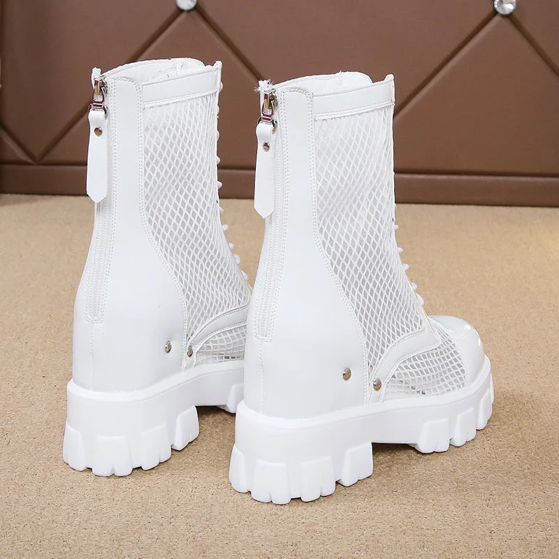 Chunky Platform Ankle Boots For Women Breathable Mesh Summer Shoes Woman Thick Sole Height Increasing Short Botas Mujer