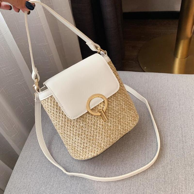 Fashion Straw Shoulder Messenger Bags Women&#39;s Designer Luxury Woven Bucket Bag 2022 New Summer Beach Straw Bag Female Handbag US Mall Lifes