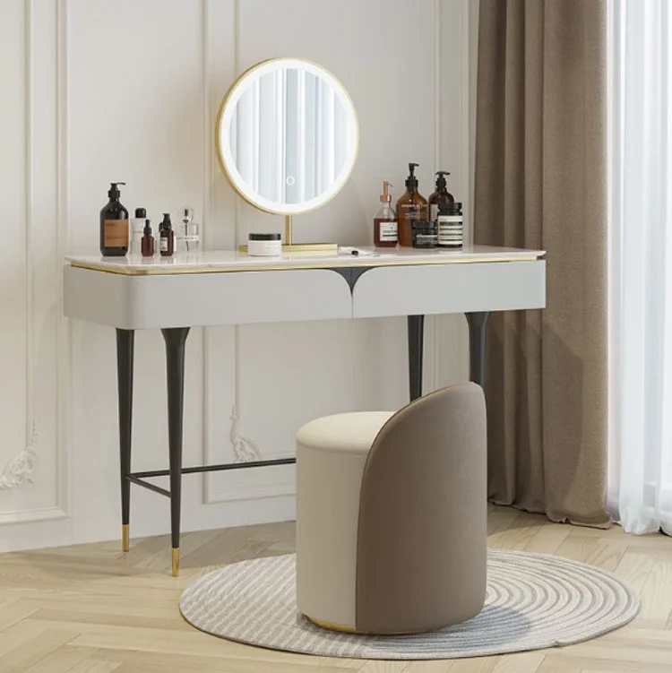 Homemys Modern Sintered Stone Makeup Vanity Dressing Table with Stool