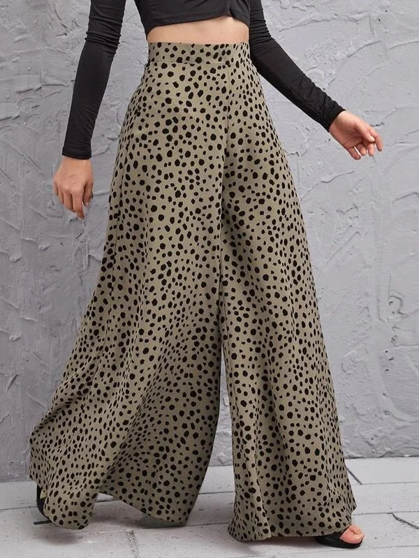 Zingj Loose High Waist Leopard-print Draping Pants