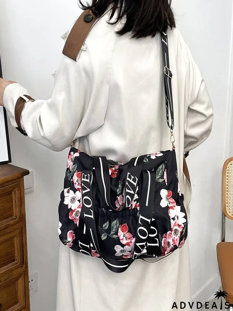 Floral Graphic Shoulder Tote Bag