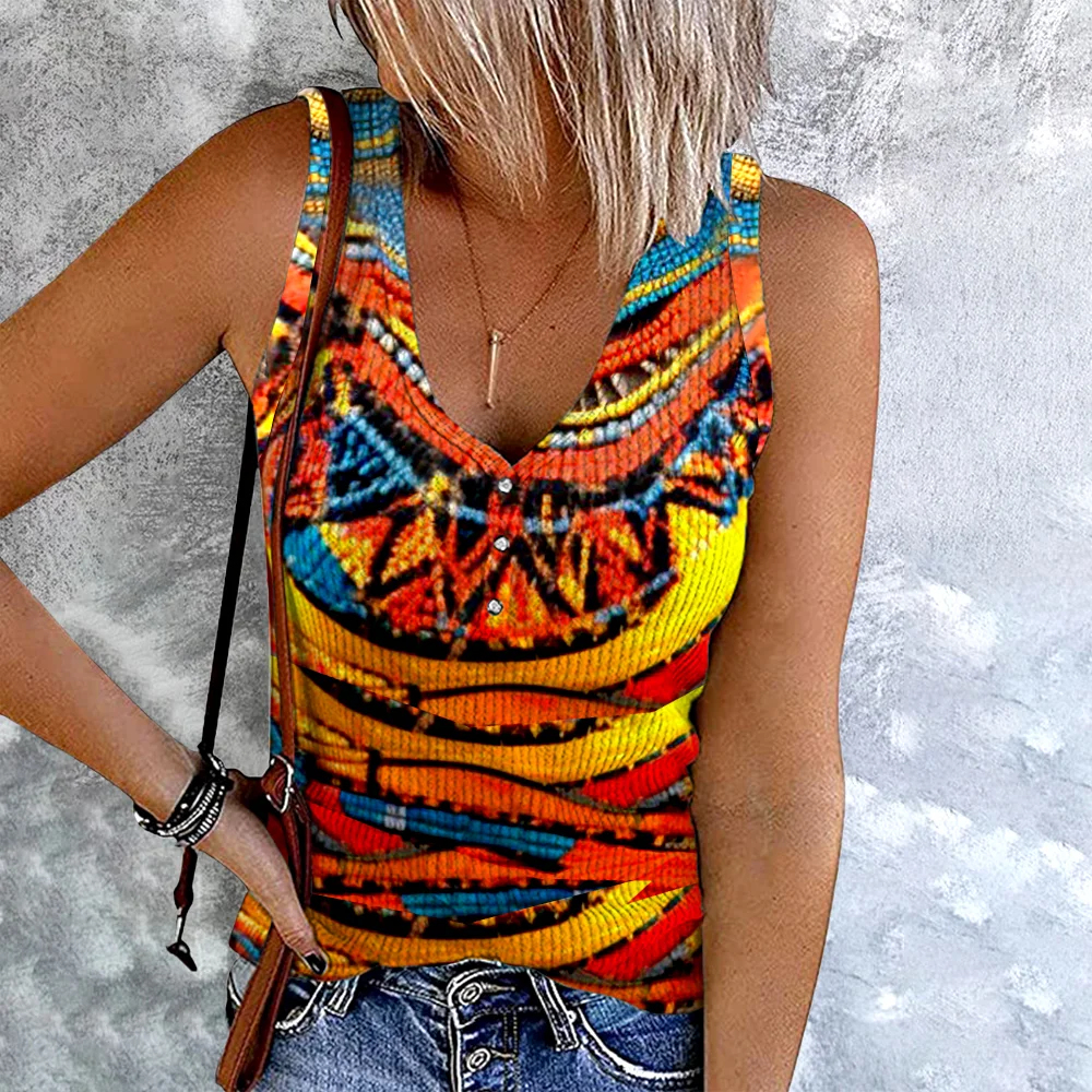 African Tribal Style Geometric Ethnic Painting Printed Tank Top