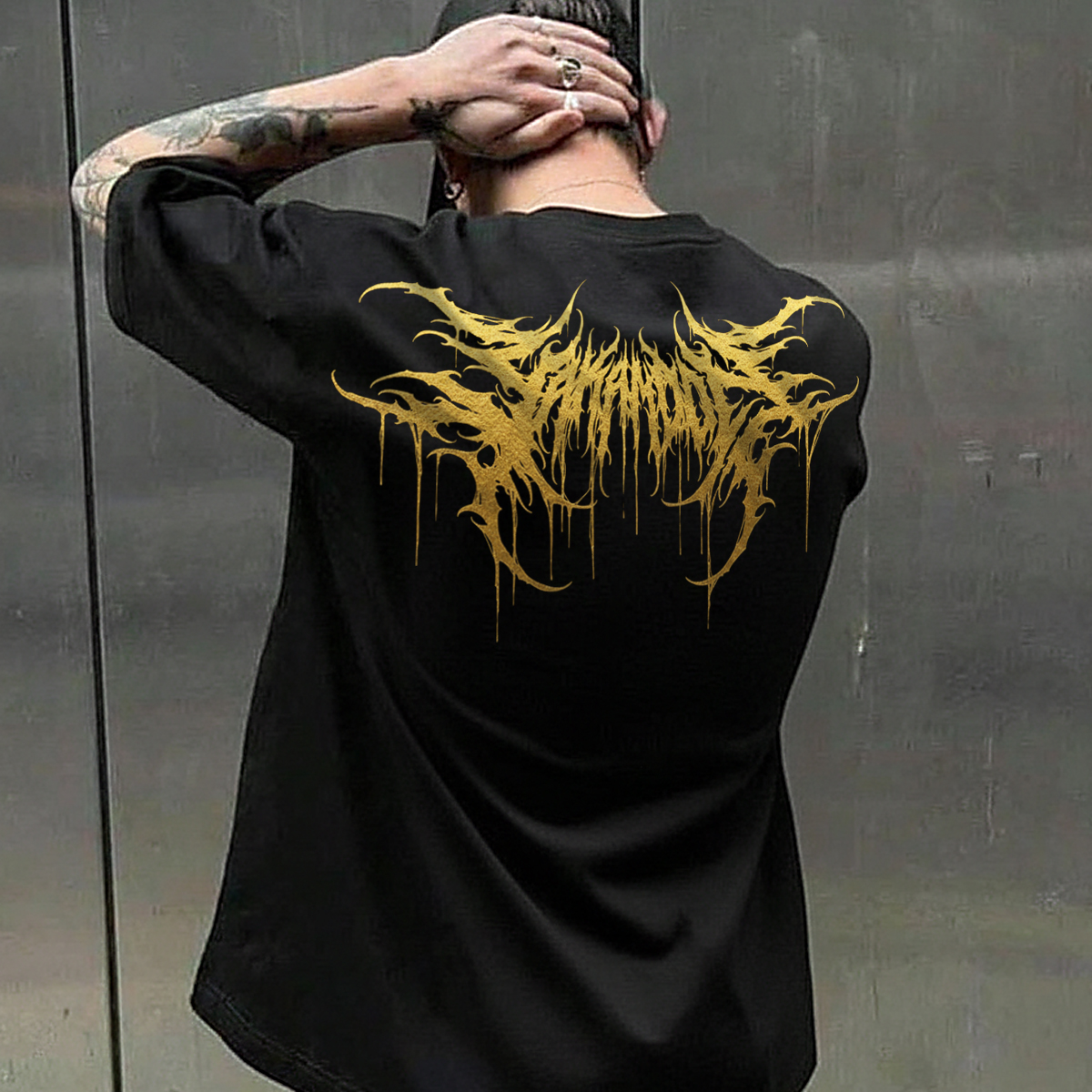 Gold Foil Gothic Graphic Print Cotton T-Shirt