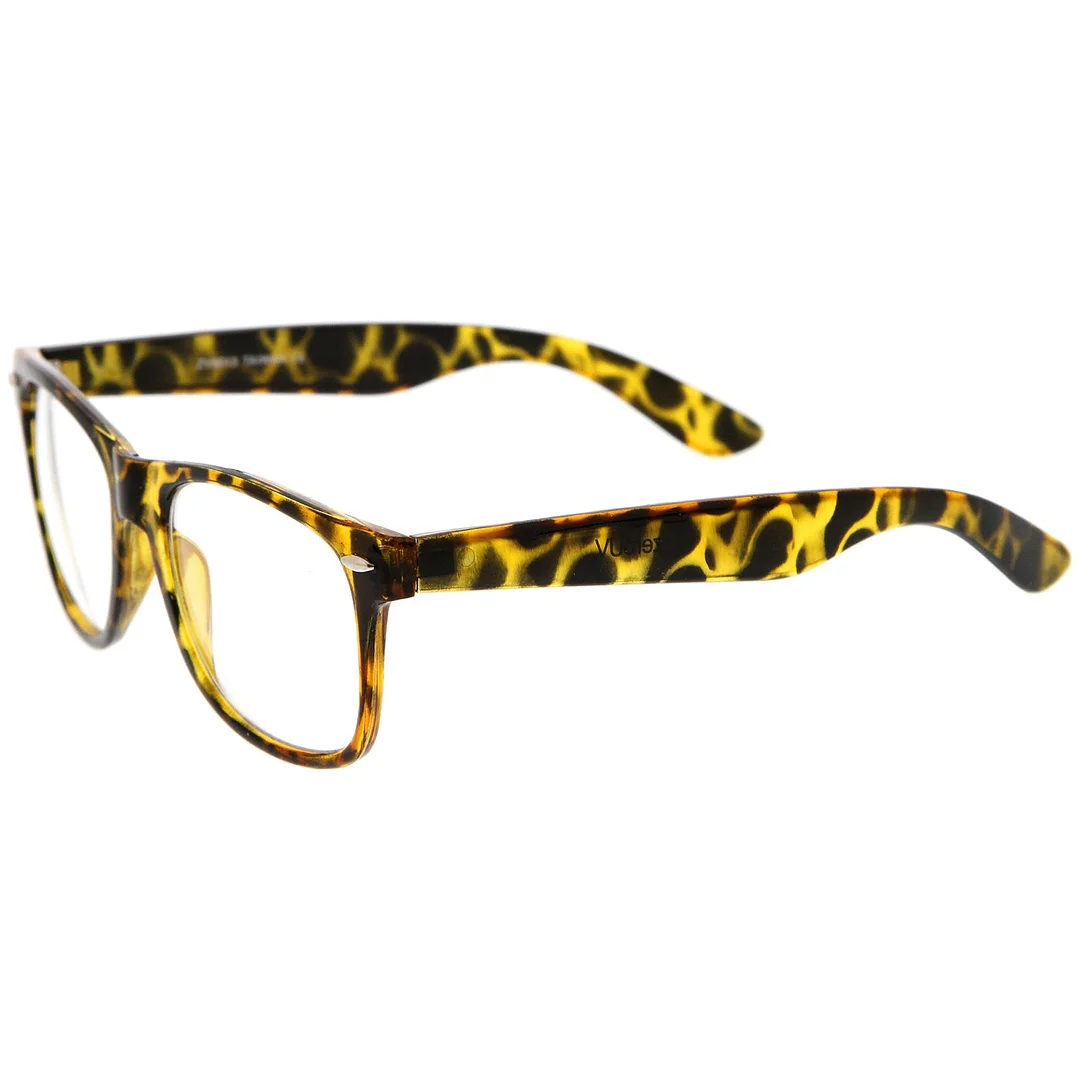 Retro Wide Temple Clear Lens Horn Rimmed Eyeglasses 54mm