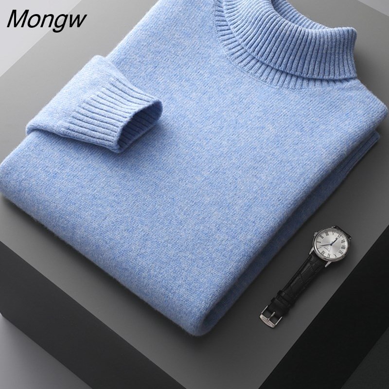 Mongw Cashmere Sweater Men's Lapel Pullover Thickened 100%Pure Wool Sweater Autumn/Winter New Youth Loose Tops Warm Knit Jacket