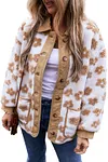 Women's Warm Flower Pattern Button Up Fleece Jacket Coat