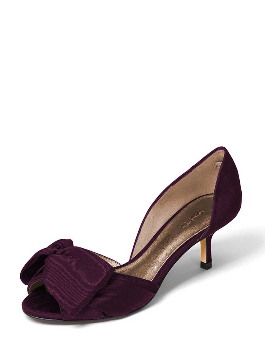 Elegant Purple Peep Toe D'Orsay Kitten Heel Pumps with Bow