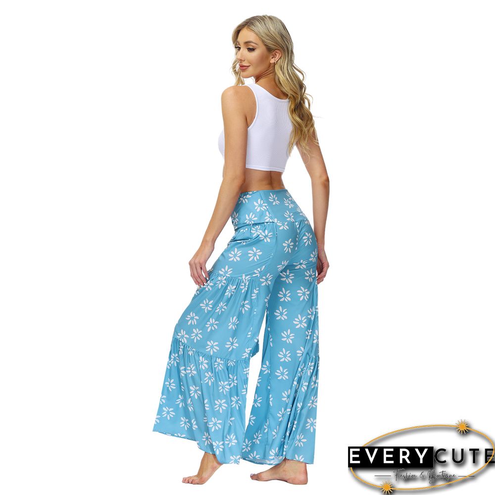 Aquamarine Digital Print Tie Waist Beachwear Wide Leg Pants