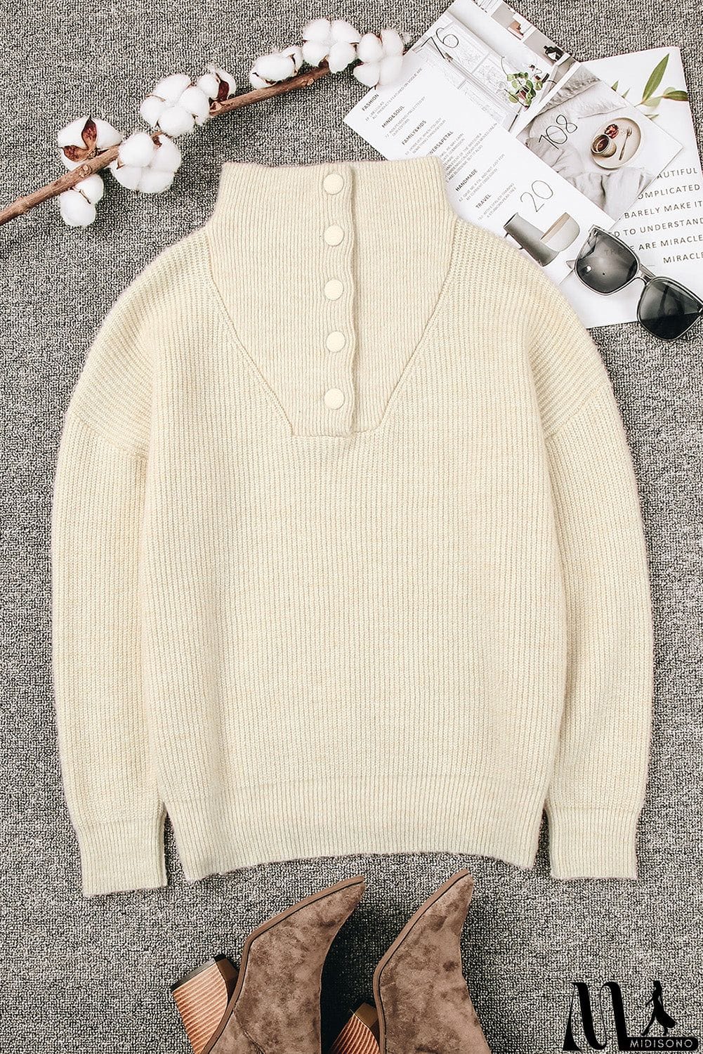 MidiSono - Apricot Comfy Ribbed Sweater