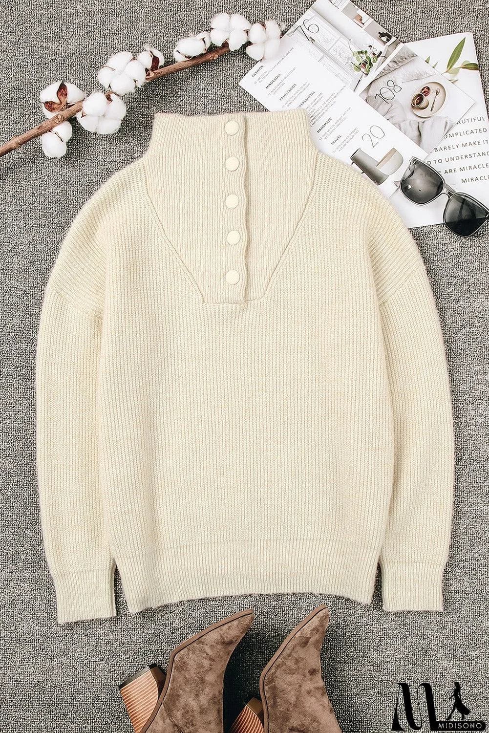 MidiSono - Apricot Comfy Ribbed Sweater