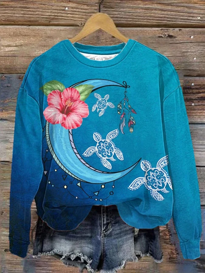 Women's Muai Hibiscus Sea Turtle Print Sweatshirt