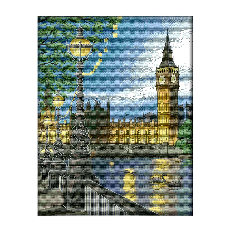 London Bell Tower 14CT Printed Cross Stitch Kits (33*41CM) fgoby