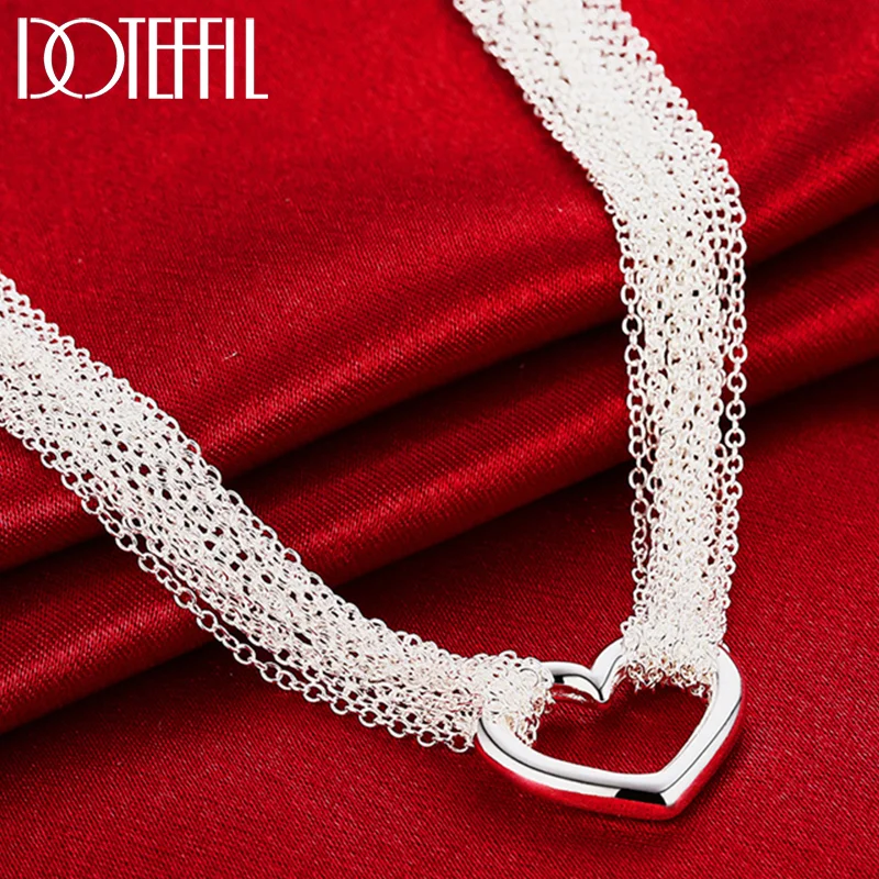 DOTEFFIL 925 Sterling Silver Necklaces for Women Multi Lines Heart Pendant Necklace Jewelry 
