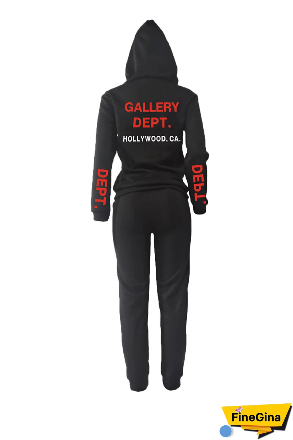 Brown Street Vintage Print Draw String Letter Hooded Collar Long Sleeve Two Pieces