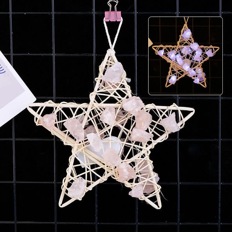 Romantic White Cane Star Lamp With Gemstones Christmas Decoration