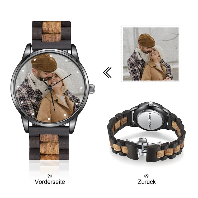 Kettenmachen Herren Personalisierte Foto & Text Leder Armbanduhr - Vatertag Geschenk