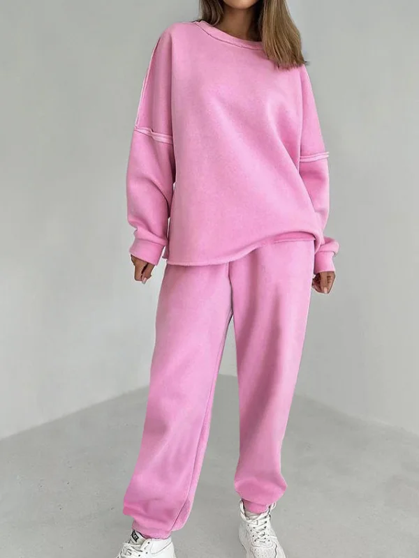Minimalist Pink Sweatshirt and High-Waisted Sweatpants Set