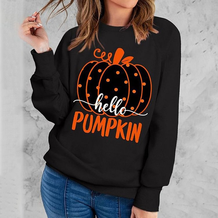 Halloween Pumpkin Print Long Sleeve Casual Sweatshirt