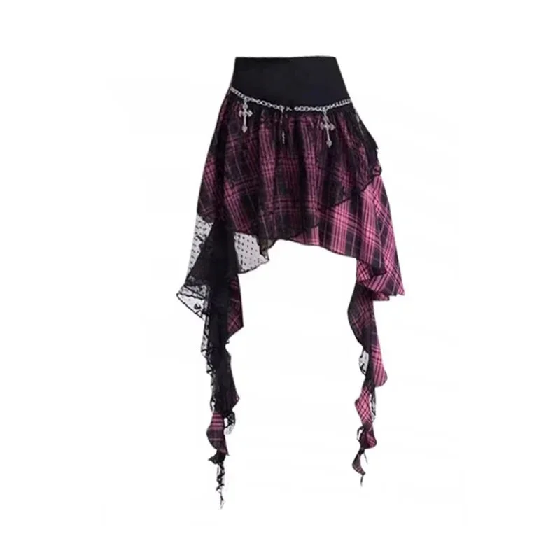 Huiketi Women's Pink A-line Skirt Vintage Y2k Mini Skirt Harajuku Korean Fashion A-line Skirts Emo 90s Trashy 2000s Gothic Clothes 2024