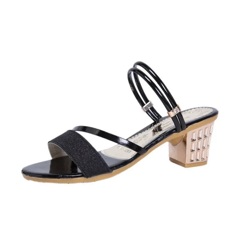 Breakj Breakj Version Of The Heel Sandals Woman 2025 New Comfortable Coarse Fashion Sleek One Shoe Two Wearing One-Character Buckle Sandals