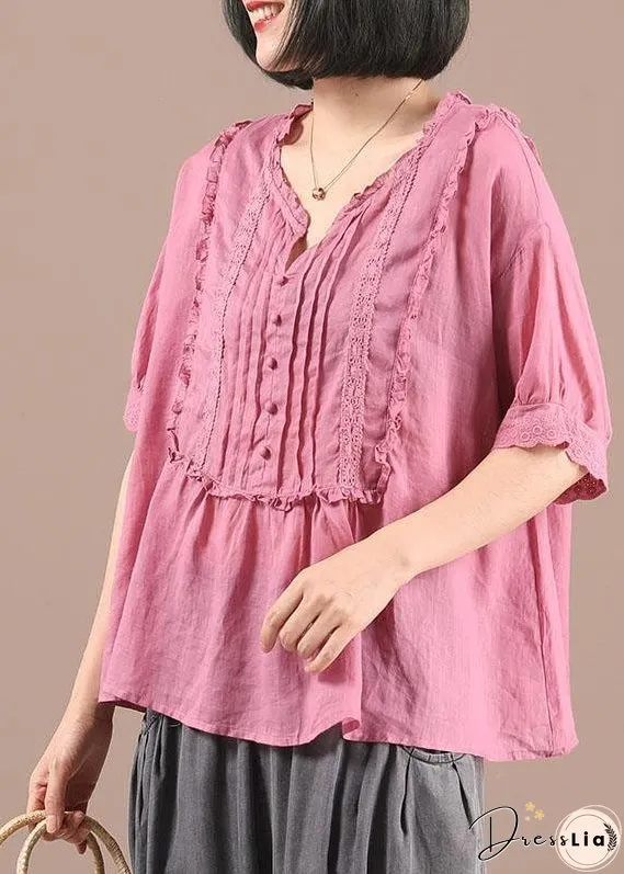 Stylish Green Wrinkled Button Summer Linen Shirt Half Sleeve