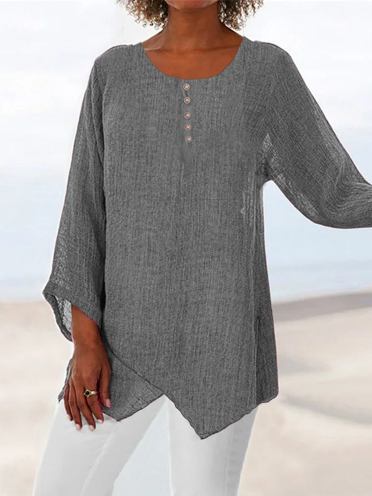Paneled V Neck Solid 3/4 Sleeve Shirts & Tops