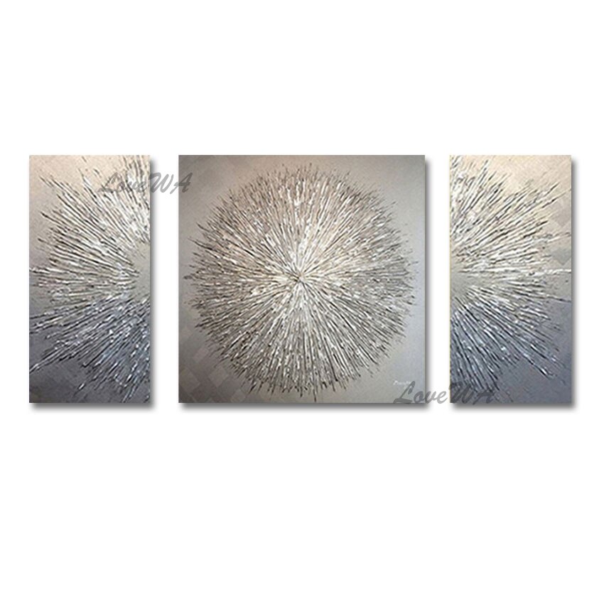 Handmade Abstract Silver Textured Oil Painting 3 PCS Group Wall Canvas Art Picture For Modern Hotel Decoration Artwork Painting