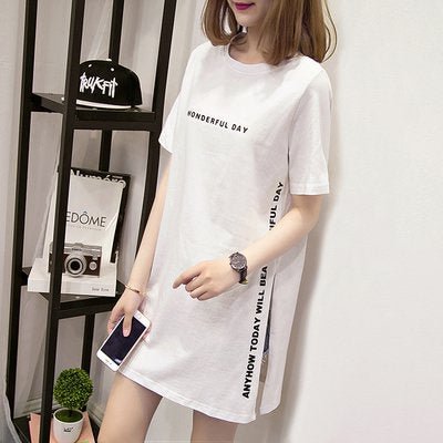 Slit Cotton-Blend Casual Letter Shirts & Tops