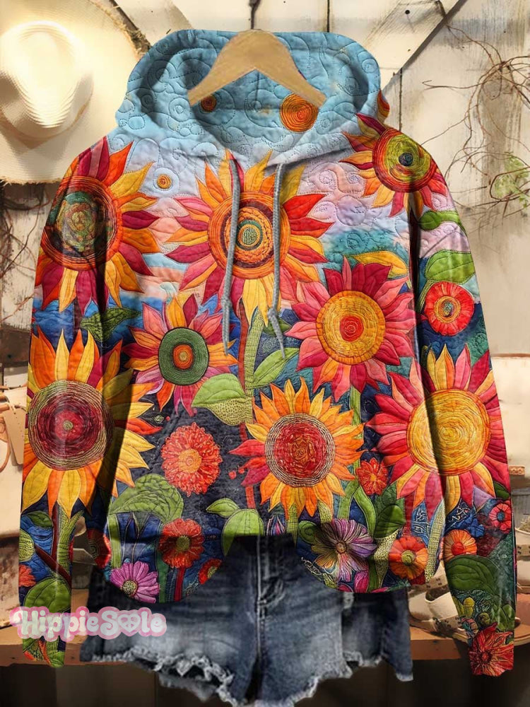 Colorful Sunflower Collage Print Casual Hoodie Sweatshirt Multicolor / S