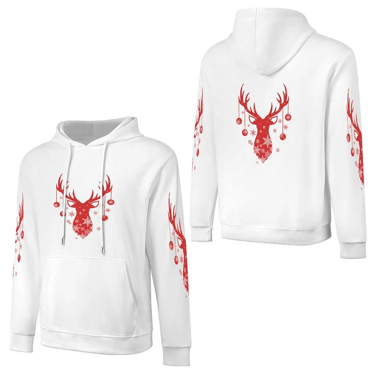 Pure Cotton Hooded Sweater Christmas Red Reindeer Snow  customized, personalized, gift