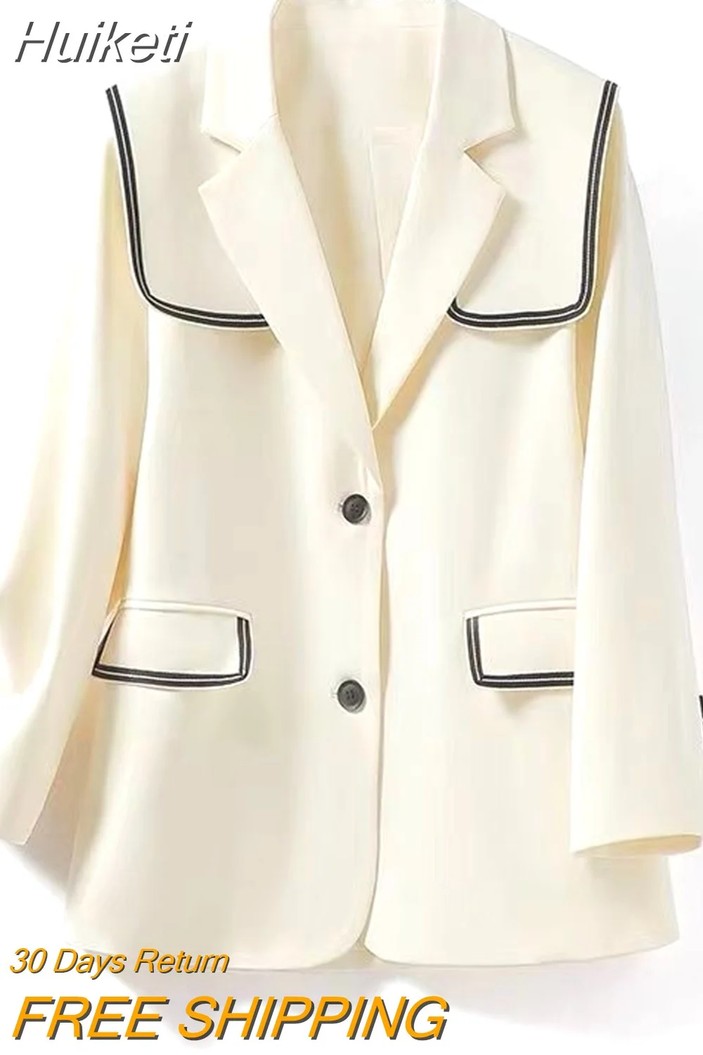 Huiketi Navy Collar Blazer Coat Women Korean Fashion Suit Jacket 2023 Spring Autumn New Single Breasted Outerwear Female