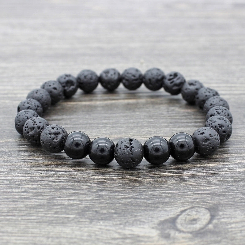 Retro Round Volcanic Rock Stone Beaded Unisex Bracelets