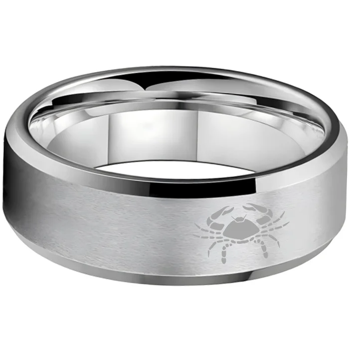 Sliver Laser Etched Couple Tungsten Carbide Ring Sliver Cancer Tungsten Wedding Bands Beveled Edges 4MM 6MM 8MM