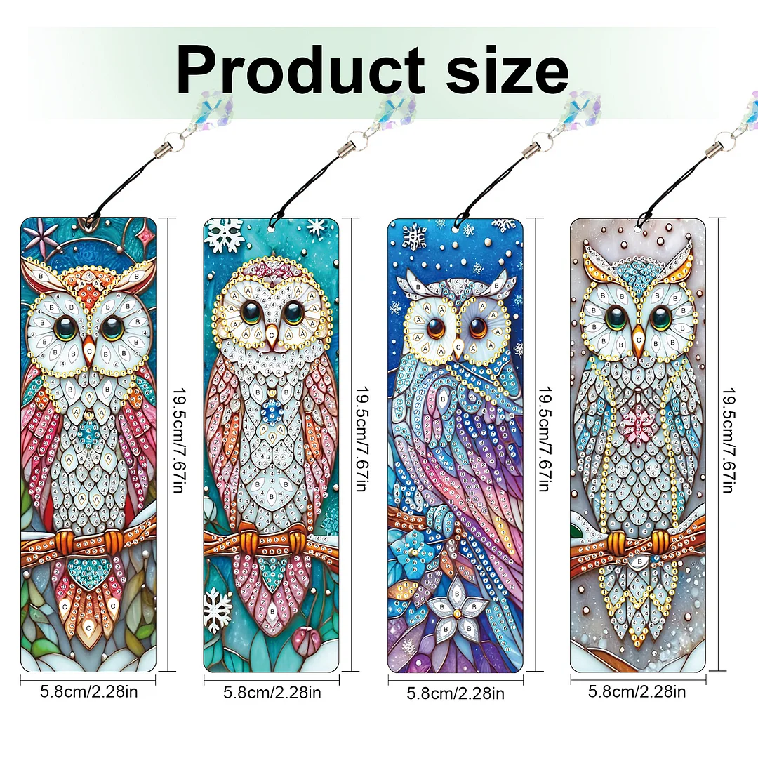 4Pcs Owl DIY Diamond Bookmark Art Projects Irregular Shaped Diamonds Diamond Painting Art Bookmarks with Crystal Pendants for DIY Making Beginners Adult Art Craft Supplies
