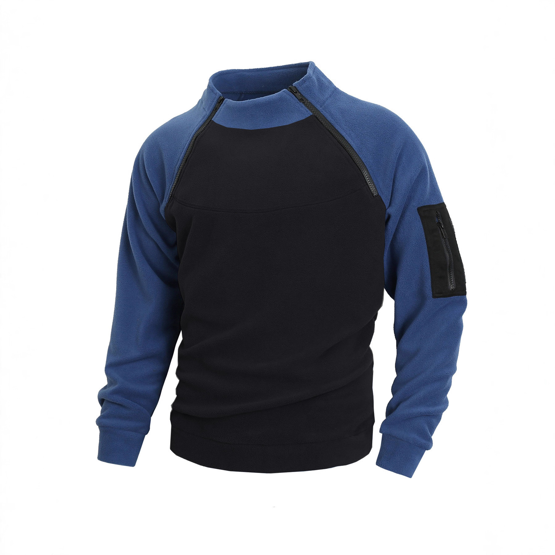 M-3XL Slim-Fit Long-Sleeved Pullover Coral Fleece Sweatshirt Jacket With Vertical Collar