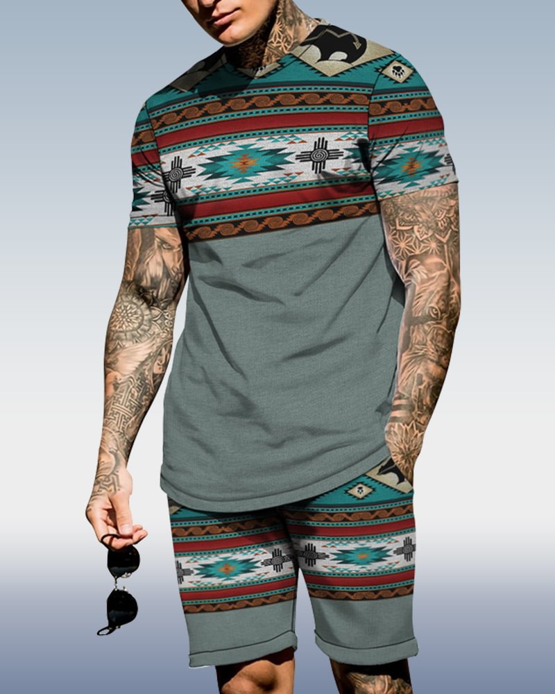 Men's spring and summer ethnic style printed suit 024