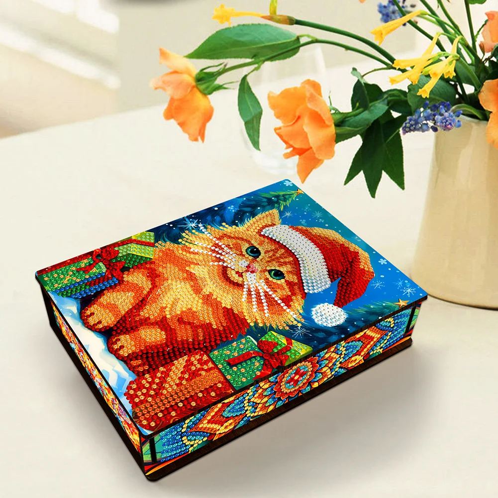 DIY Xmas Cat Diamond Painting Jewelry Storage Box DIY Special Shaped Drill Case
