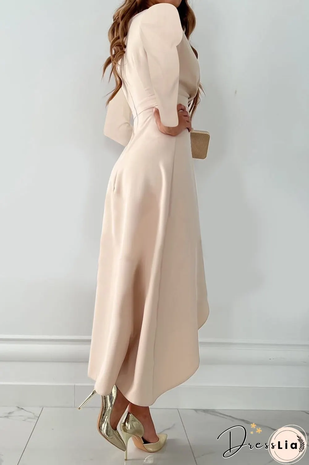 Fashion Solid Patchwork V Neck Asymmetrical Dresses(5 Colors)