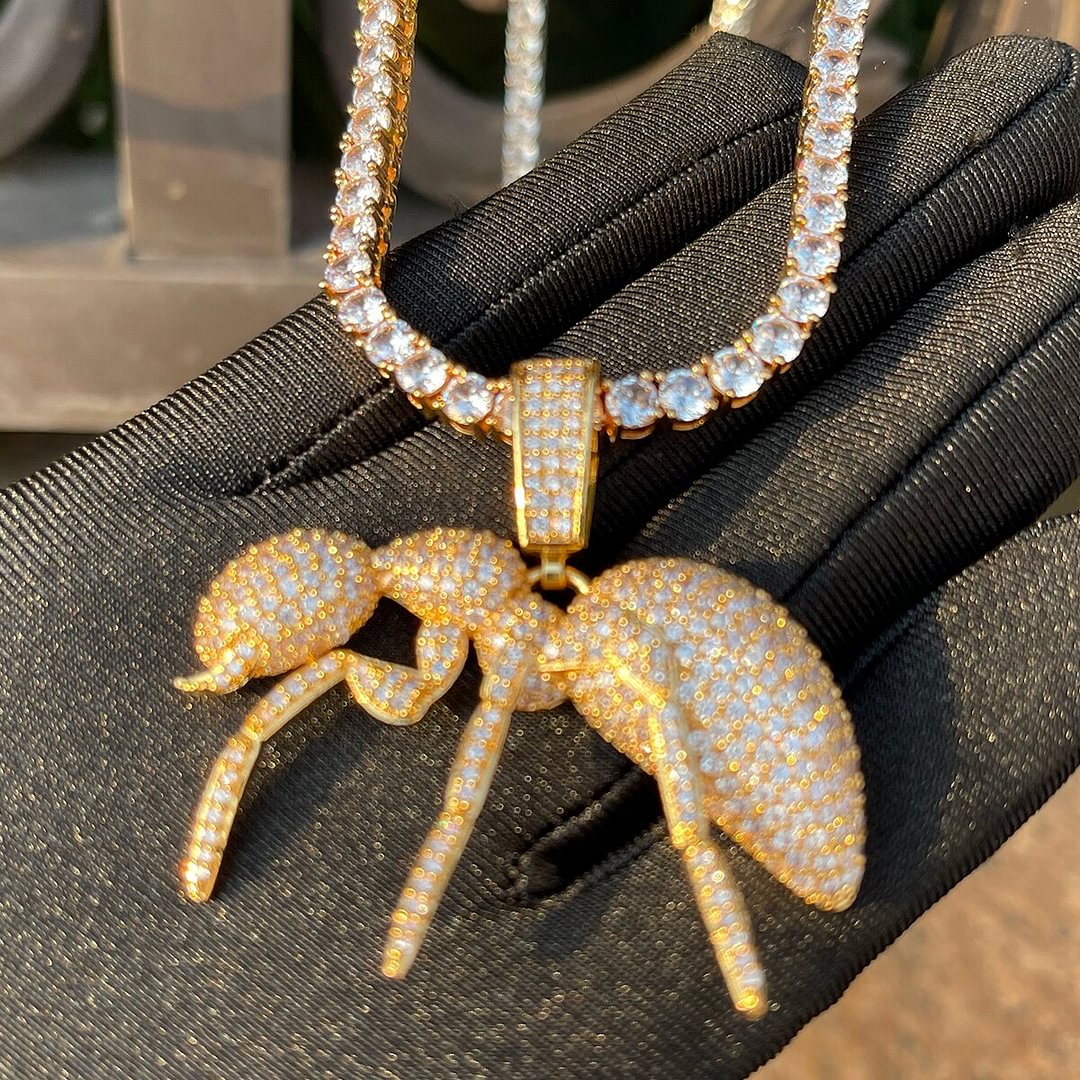 Iced Out Ant Animal Pendant Necklace Cubic Zicron Hip Hop Jewelry-VESSFUL