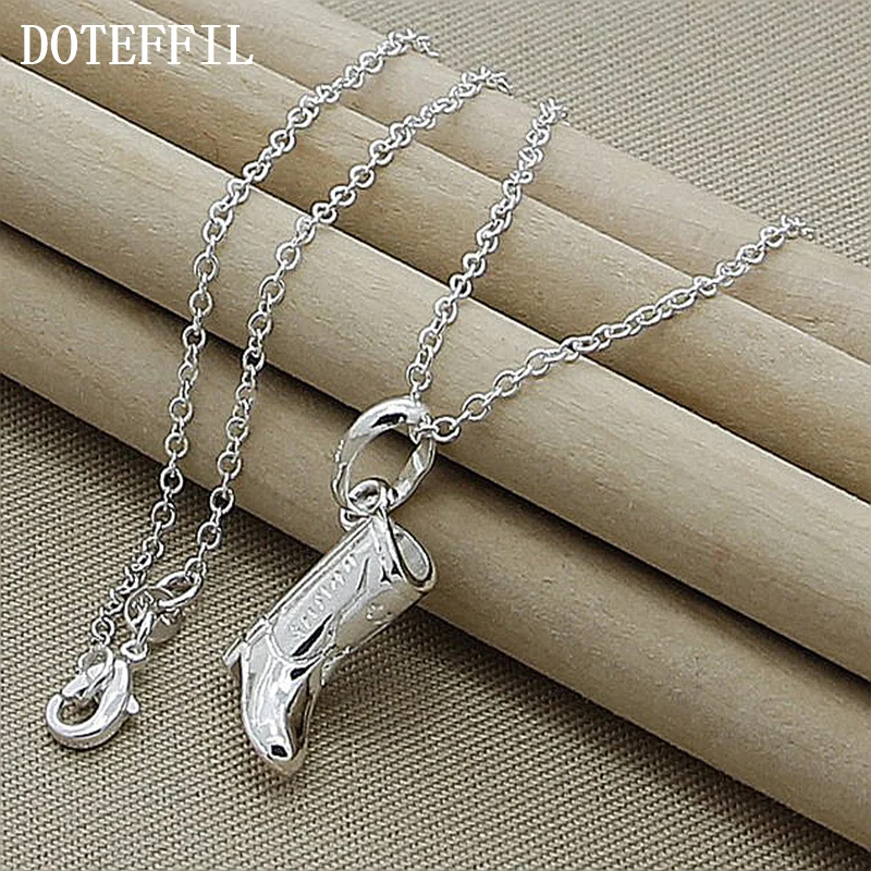 DOTEFFIL 925 Sterling Silver 18 Inch Chain High Heels Shoes Pendant Necklace For Women Jewelry