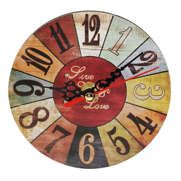 Creative European Style Round Colorful Rustic Decorative Antique Wooden Home Wall Clock