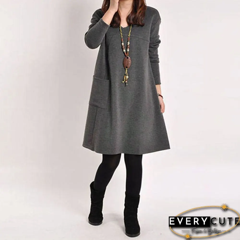 New Fashions Womens Loose Long Sleeve Top Blouse T-Shirt Tunic Mini Maxi Dress Kaftan