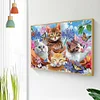Vier Katze in der Blume - Rund Diamant Malerei 40*30CM