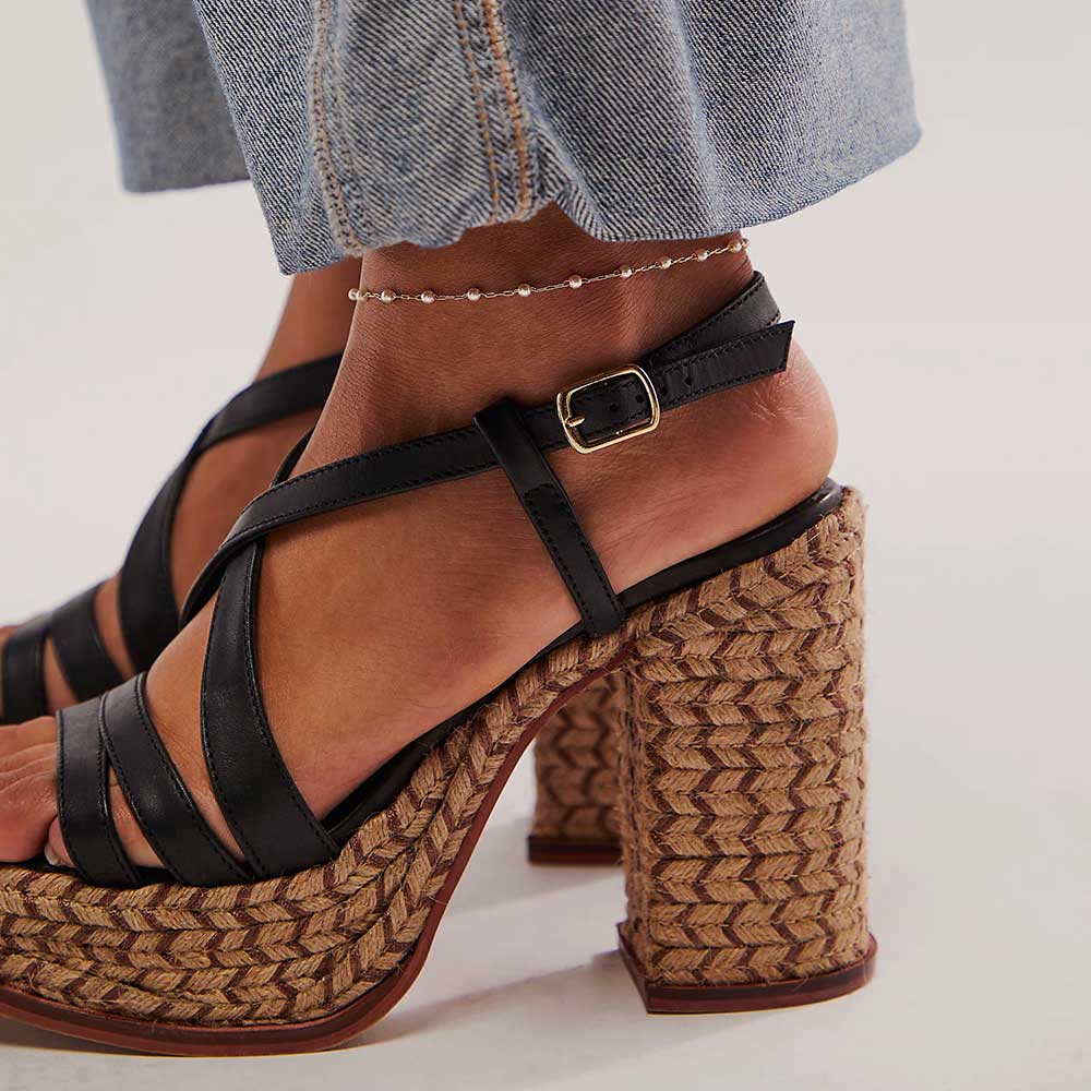 Black Open Toe Chunky Heel Buckled Strappy Platform Sandals Nicepairs