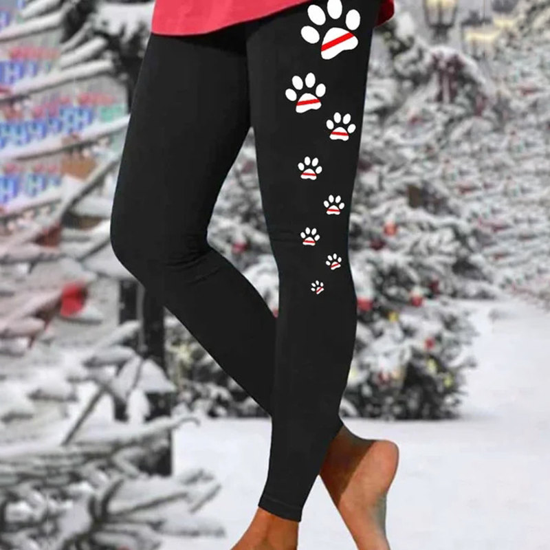 Fashion Paw Print Color Block Casual Leggings wearshes