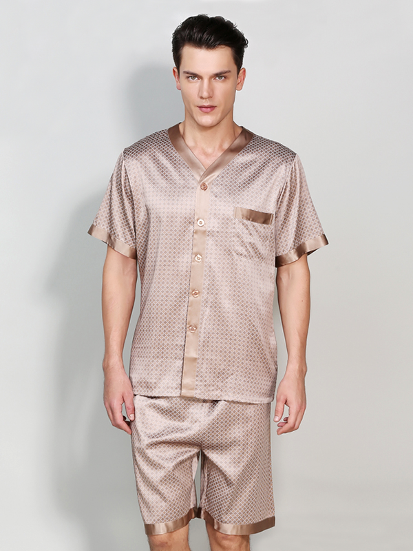 19 Momme Brown Men's Silk Pajamas Short Set
