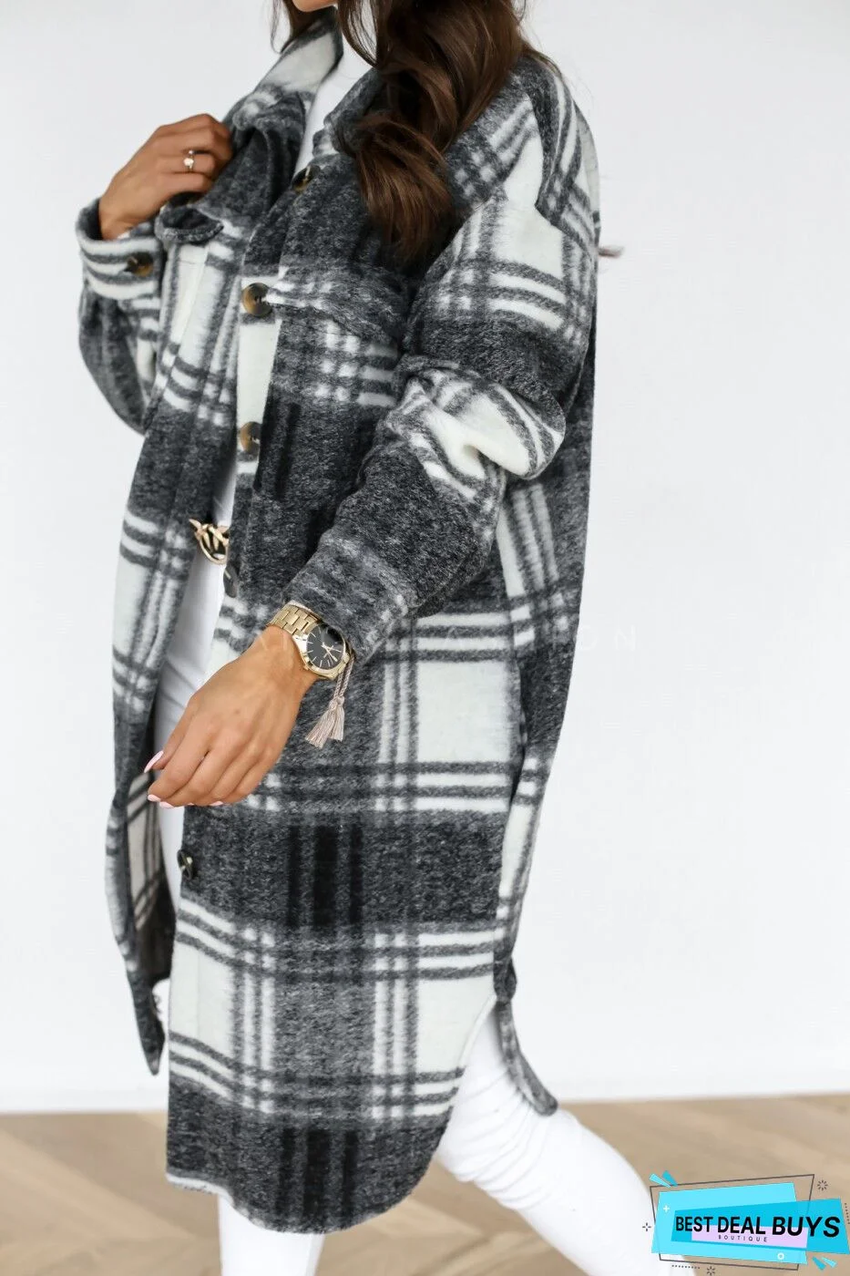 Casual Royal Buffalo Plaid Pocket Coat Women