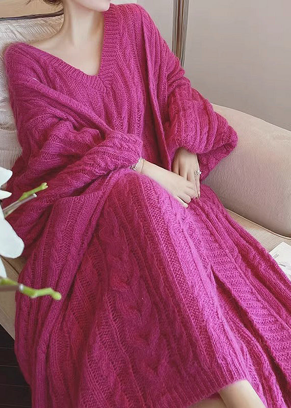 VCSHOES Rose V Neck Pockets Patchwork Cotton Knit Sets 2 Pieces Fall